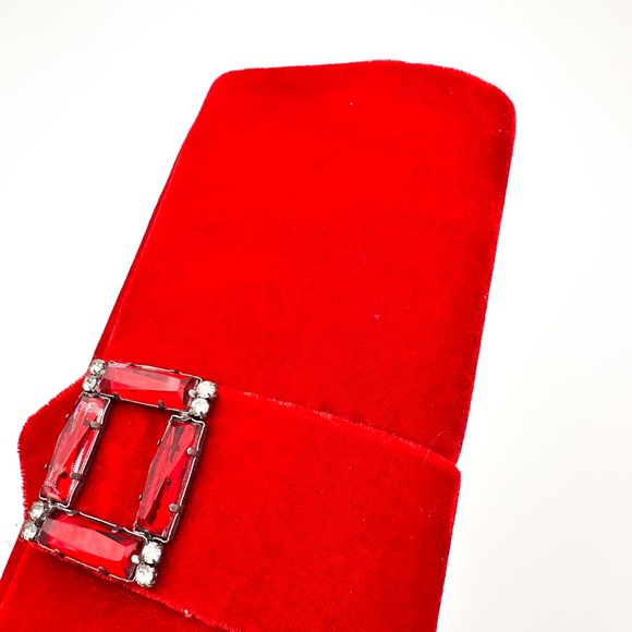 Red Velvet Clutch Lapis Purse w/ Optional Strap Rhinestone Accent - Picture 5 of 11